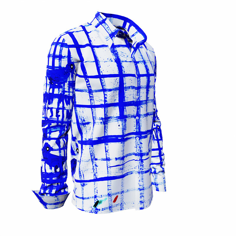 ANDERS - Weißes Hemd mit blauer Künstlerzeichnung - GERMENS
