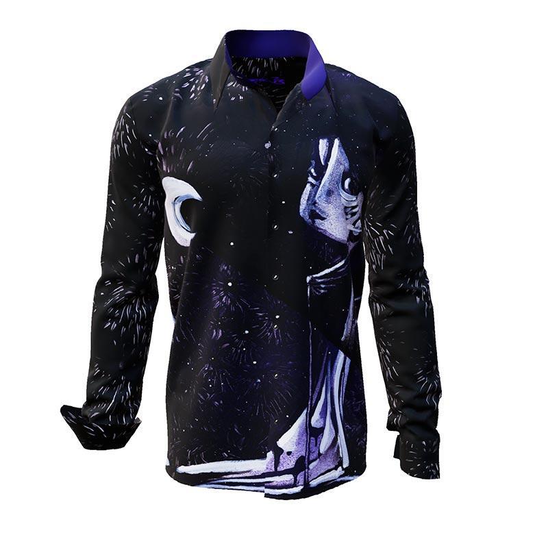 GAJA 73 - dark long sleeve shirt with figures - GERMENS artfashion - Special long sleeve shirt in small limitation - Made in Germany