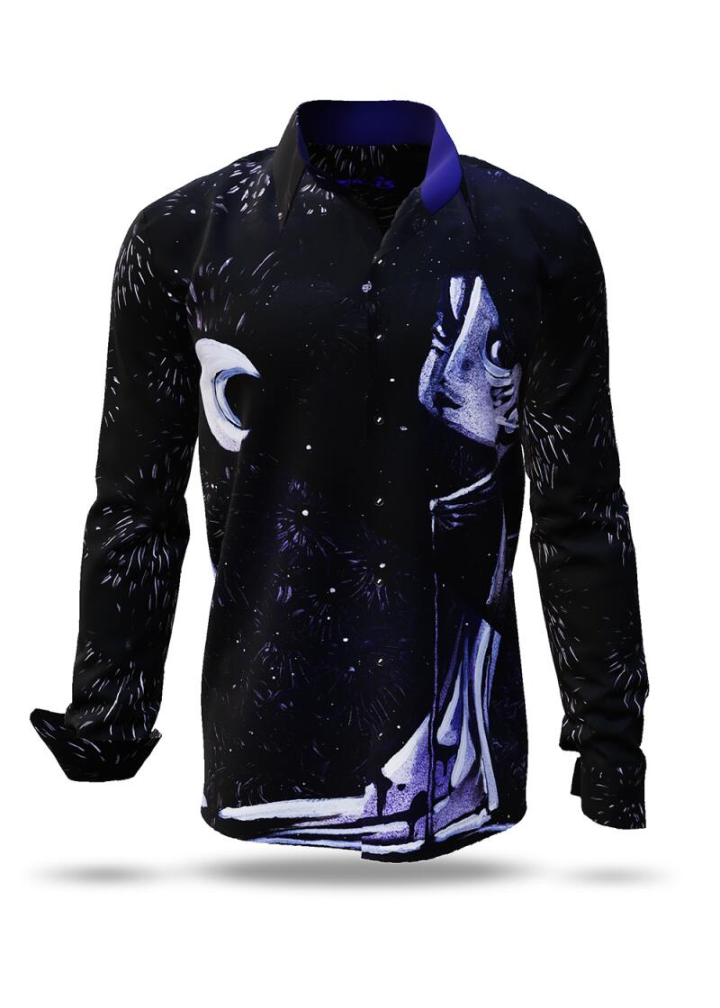 GAJA 73 - dark long sleeve shirt with figures - GERMENS artfashion - Unusual long sleeve shirt in 10 sizes - Made in Germany