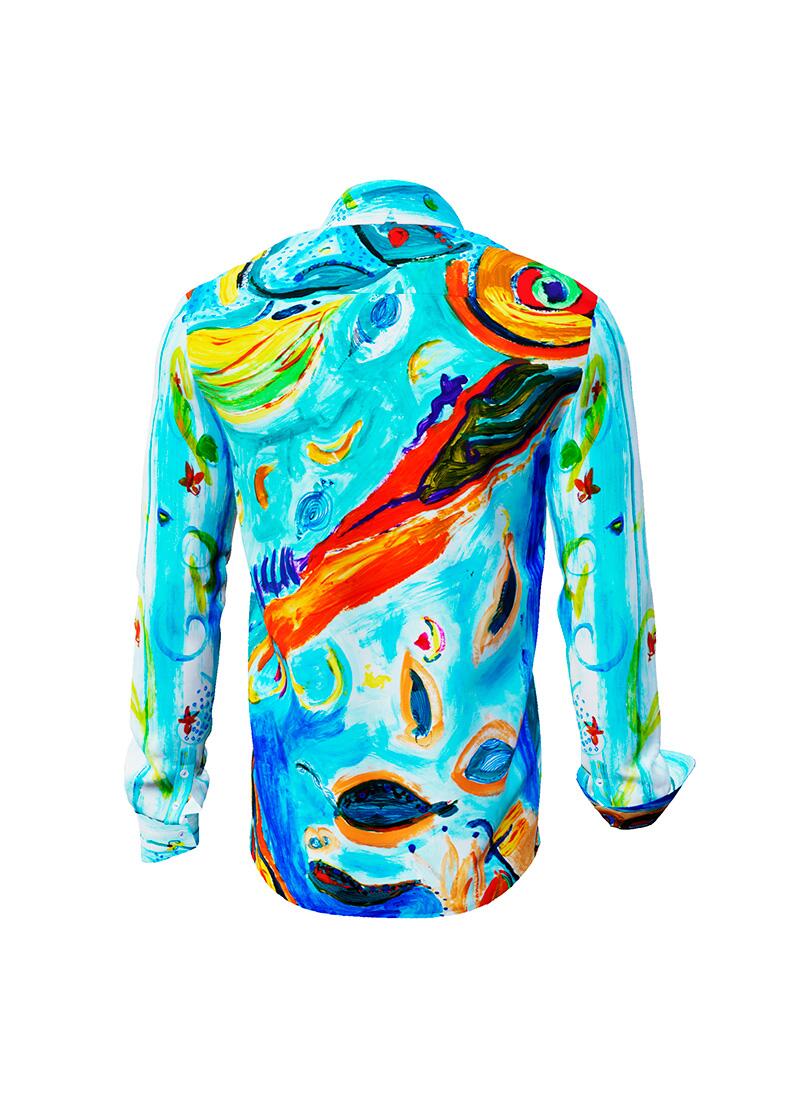 NARINA - light blue long sleeve shirt with colored drawings - GERMENS artfashion - Special long sleeve shirt in small limitation - Made in Germany