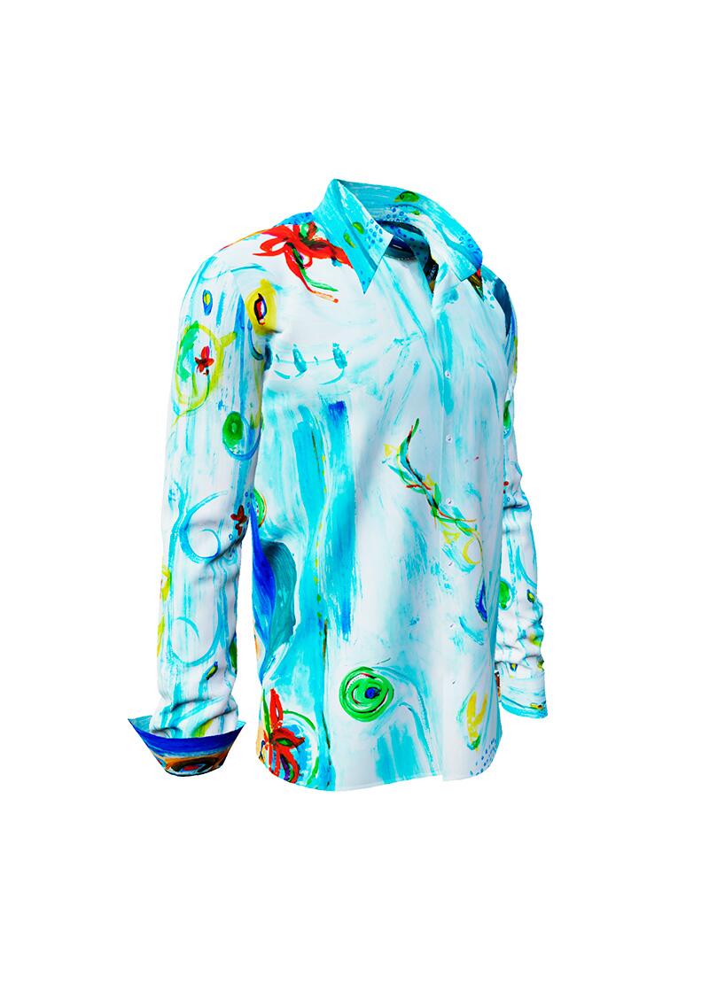NARINA - light blue long sleeve shirt with colored drawings - GERMENS