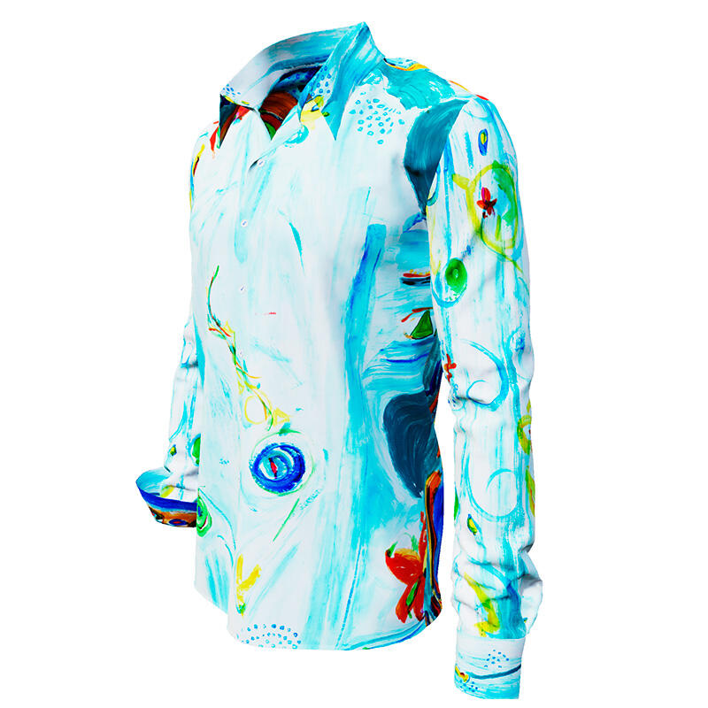 NARINA - light blue long sleeve shirt with colored drawings - GERMENS