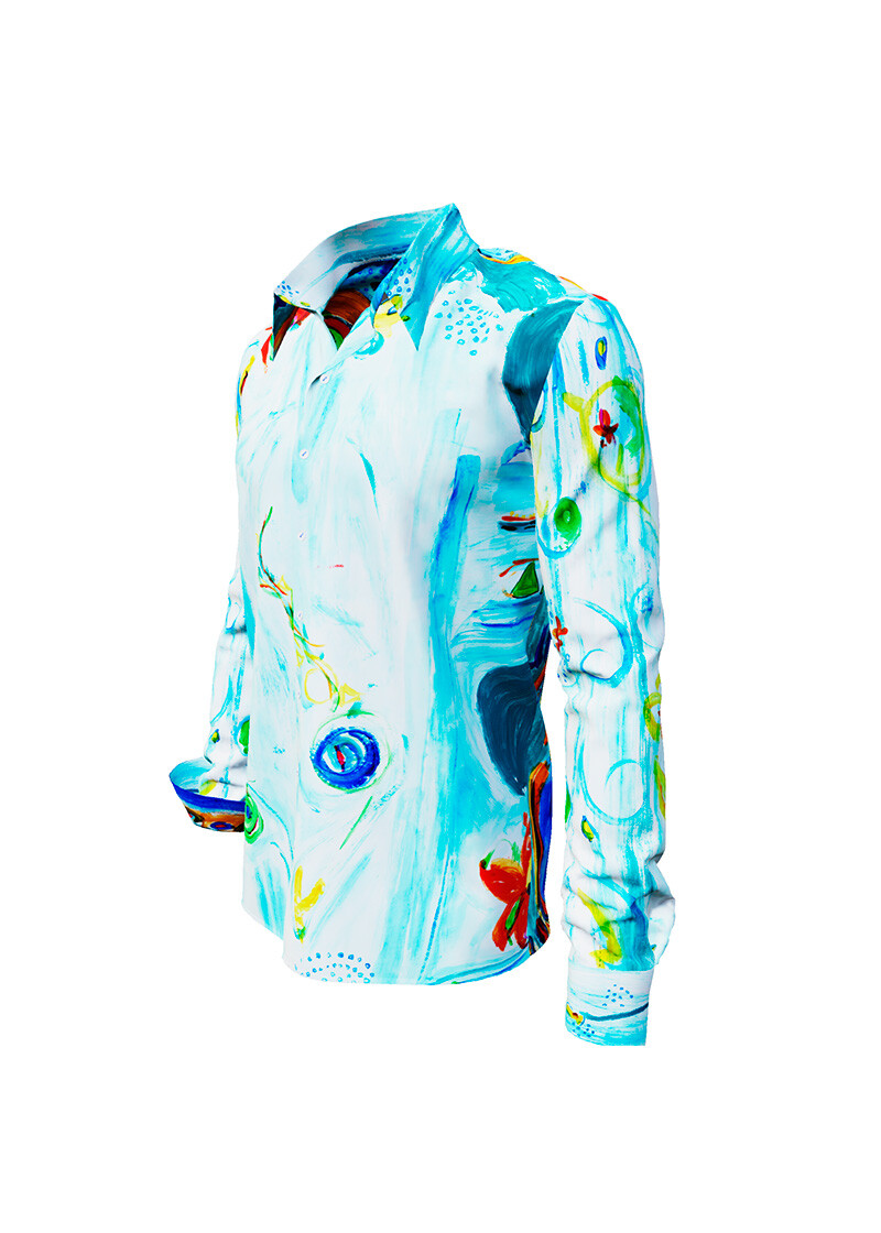 NARINA - light blue long sleeve shirt with colored drawings - GERMENS