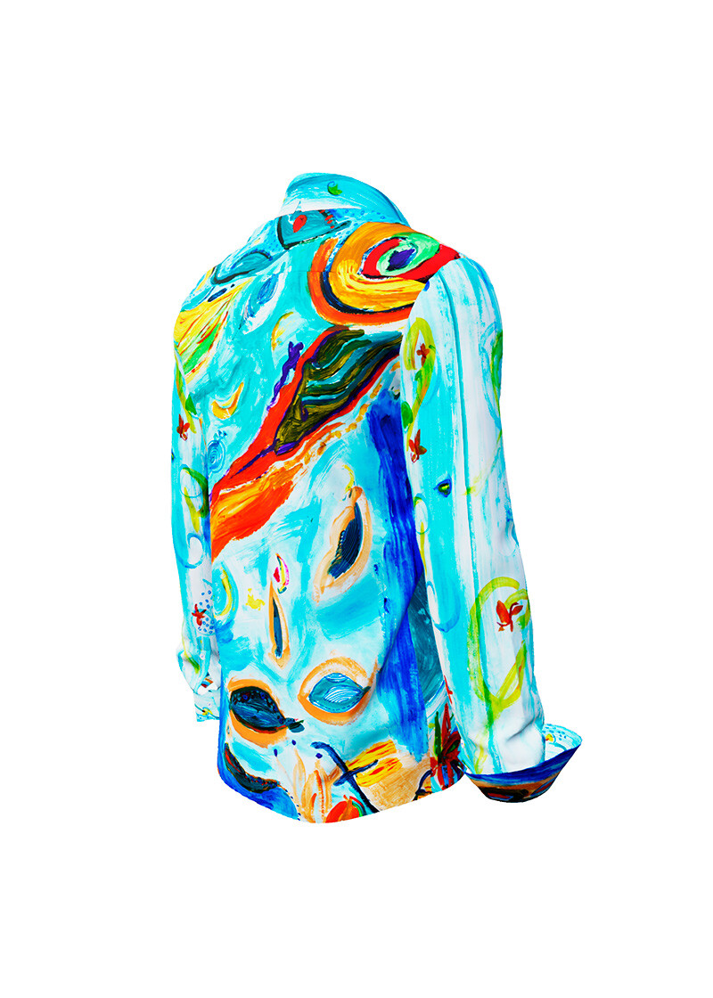 NARINA - light blue long sleeve shirt with colored drawings - GERMENS