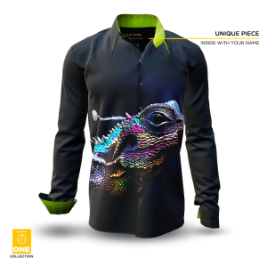 Colorful Button Up Shirts For Men LIZARD 2 - Unikat Hemd - GERMENS ONE Collection - Dieses Hemd gibt es weltweit nur einmal - mit Zertifikat und Eindruck ihres Namens im Hemd - 100 % Cotton - Size 4XL