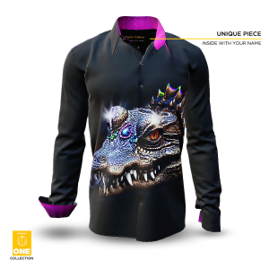 Colorful Button Up Shirts For Men CROCODILE 2 - Unikat Hemd - GERMENS ONE Collection - Dieses Hemd gibt es weltweit nur einmal - mit Zertifikat und Eindruck ihres Namens im Hemd - 100 % Cotton - Size M