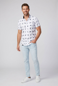 Short Sleeve Button Up Shirt FLUGZAUBER BLANC