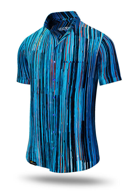 Summer shirt for men WATERFALL BLUE - 100% cotton - 10 sizes from XS to 6XL - exceptional design - finest workmanship - fabrics made in Germany - limited edition and exclusive