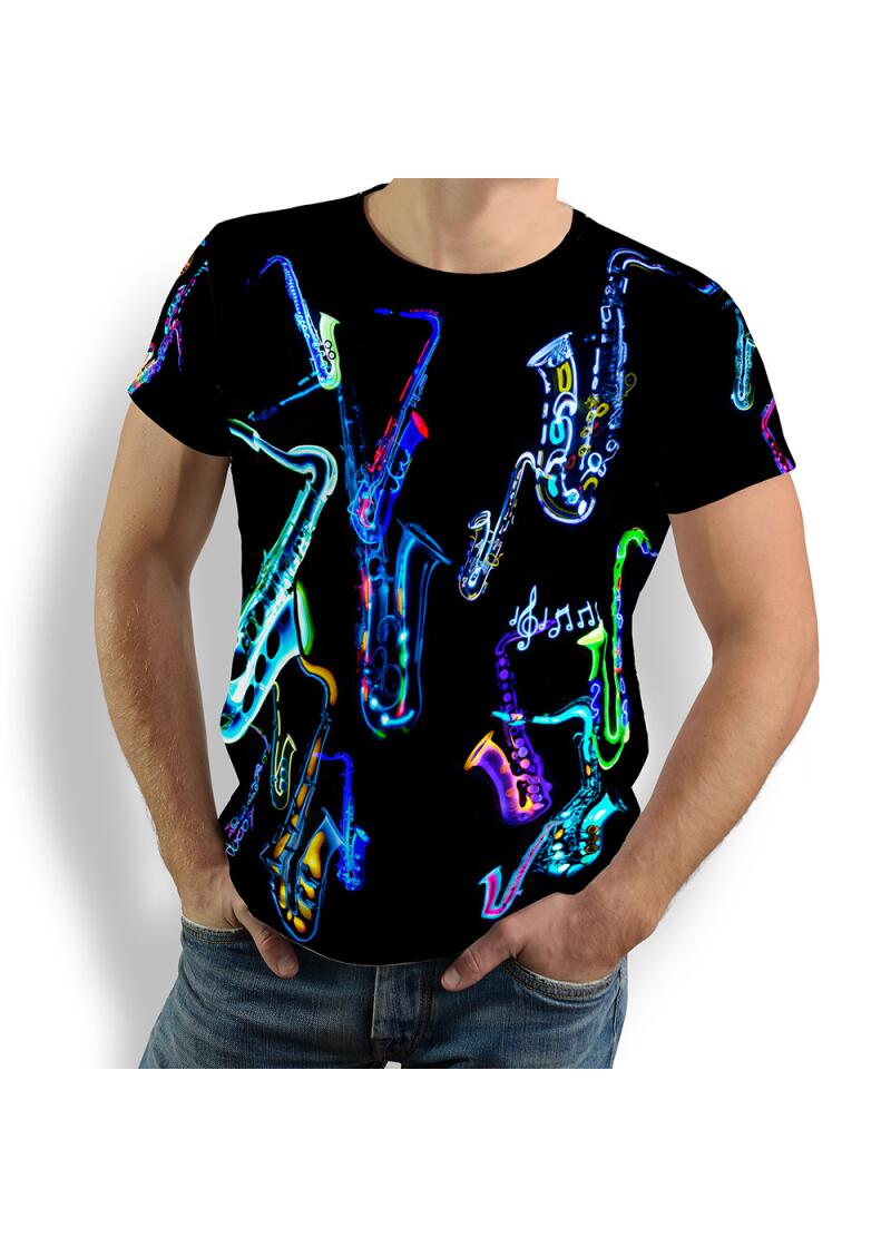 Black T Shirt Men NEON SAXOPHONE by GERMENS