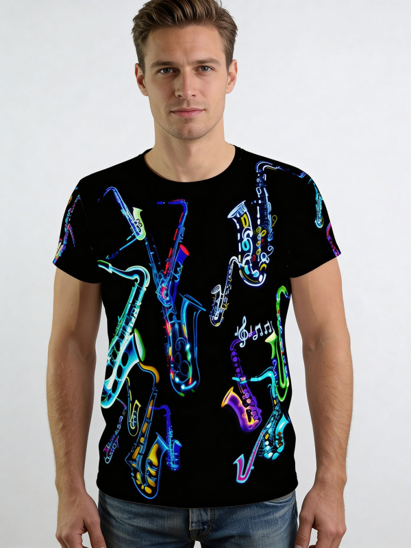 ausgefallene T-Shirts für Männer - NEON SAXOPHONE - 100 % Baumwolle - GERMENS artfashion - Größen S bis 5XL