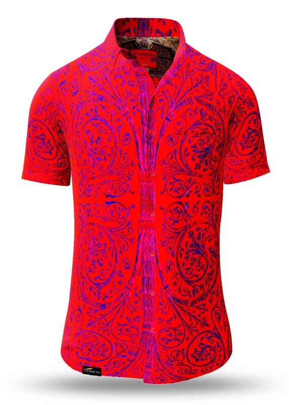Summer shirt for men PORTE NOTRE-DAME PARIS ROUGE - 100% cotton - 10 sizes from XS to 6XL - exceptional design - finest workmanship - fabrics made in Germany - limited edition and exclusive