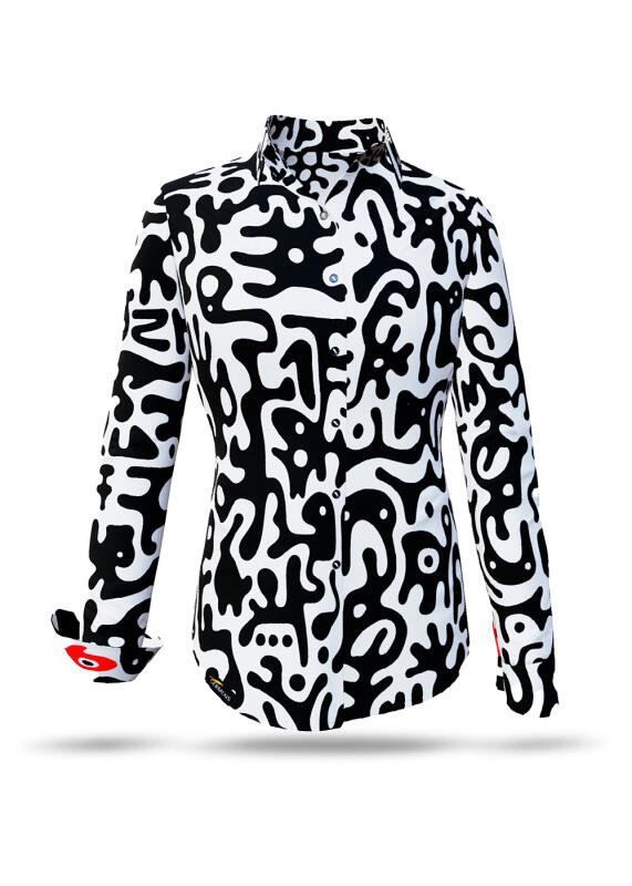 Elegante Bluse Schwarz Weiß Gemustert JUPPI von  GERMENS artfashion - 100 % Baumwolle - 7 Größen XS bis 3XL
