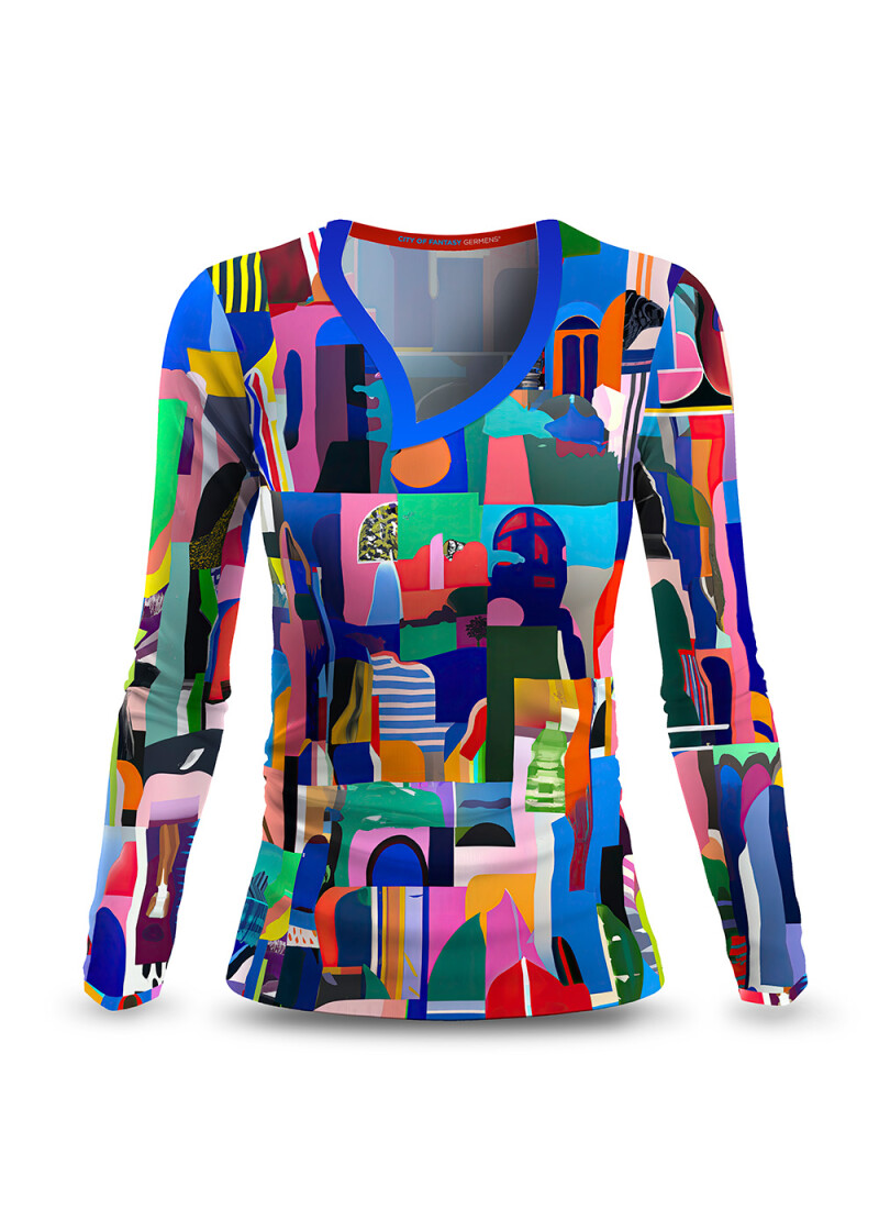 Long sleeve shirt ladies CITY OF FANTASY by GERMENS artfashion - made of 100 % cotton Made in Saxony/Germany - 7 sizes from XS to 3XL