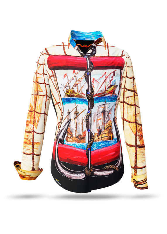 ausgefallene Damenbluse für Damen - NAVES - 100 % Baumwolle - GERMENS artfashion - Größen XS bis 3XL