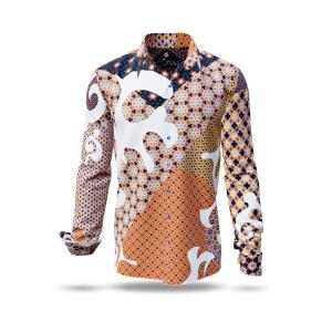 SOL ORIENS - Yellow brown blue shirt with ornaments -...