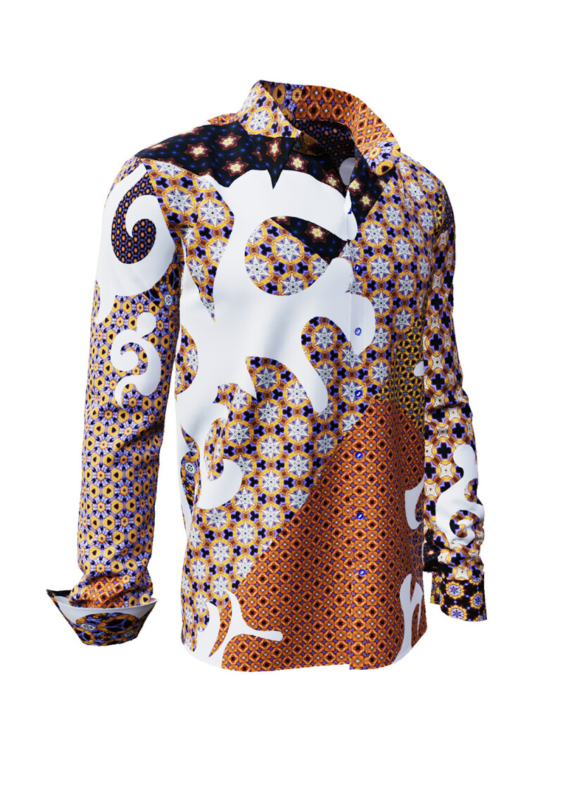 SOL ORIENS - Gelb braun blaues Hemd mit Ornamenten - GERMENS