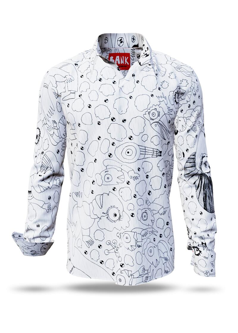 BANK - White men´s shirt with black drawing by Michael Fischer-Art