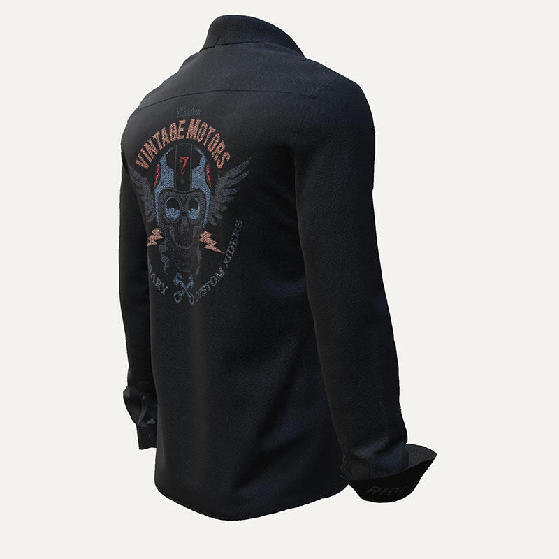 VINTAGE MOTORS - Black biker shirt  - GERMENS