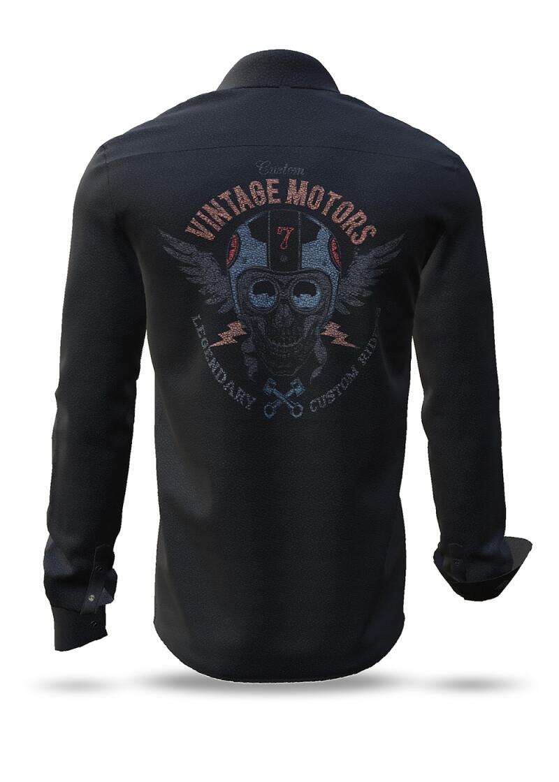 VINTAGE MOTORS -  Schwarzes Hemd mit Bikermotiv - GERMENS