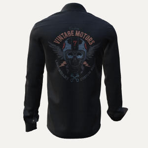 VINTAGE MOTORS - Black shirt with biker motif - GERMENS