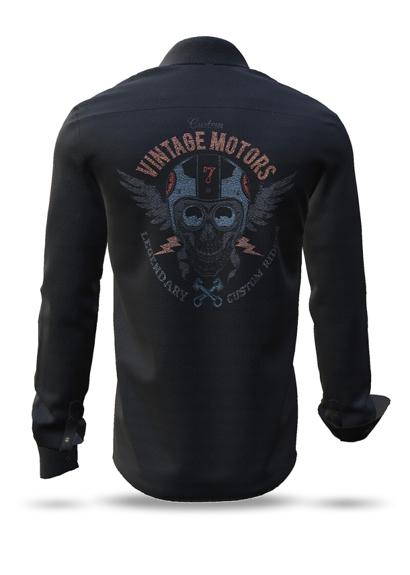 VINTAGE MOTORS -  Schwarzes Hemd mit Bikermotiv - GERMENS