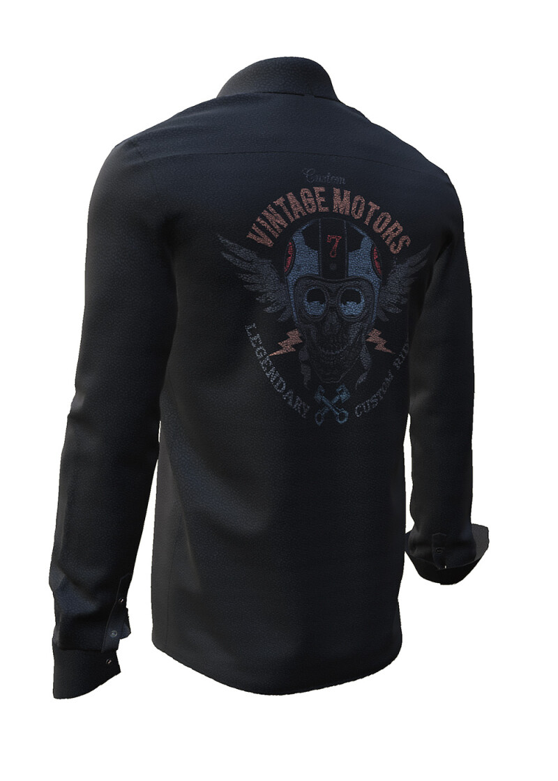 VINTAGE MOTORS - Schwarzes Hemd mit Bikermotiv - GERMENS