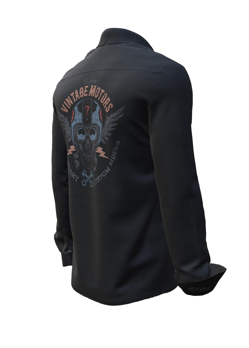 VINTAGE MOTORS - Schwarzes Hemd mit Bikermotiv - GERMENS