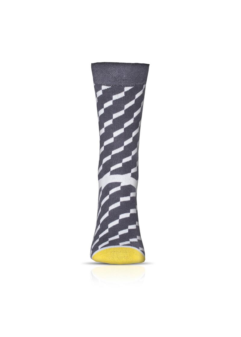 GRAY RHOMBUS - Graue Socke mit Rautenmuster und gelber Ferse
