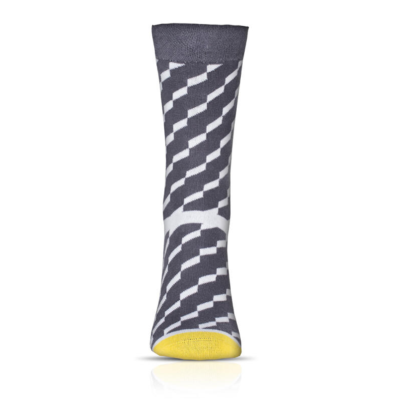 GRAY RHOMBUS - Graue Socke mit Rautenmuster und gelber Ferse