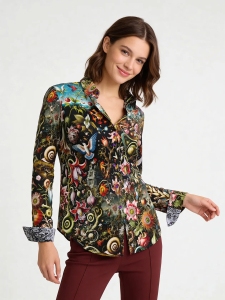 ausgefallene Damenbluse für Damen - FLORA PHANTASTICA - 100 % Baumwolle - GERMENS artfashion - Größen XS bis 3XL