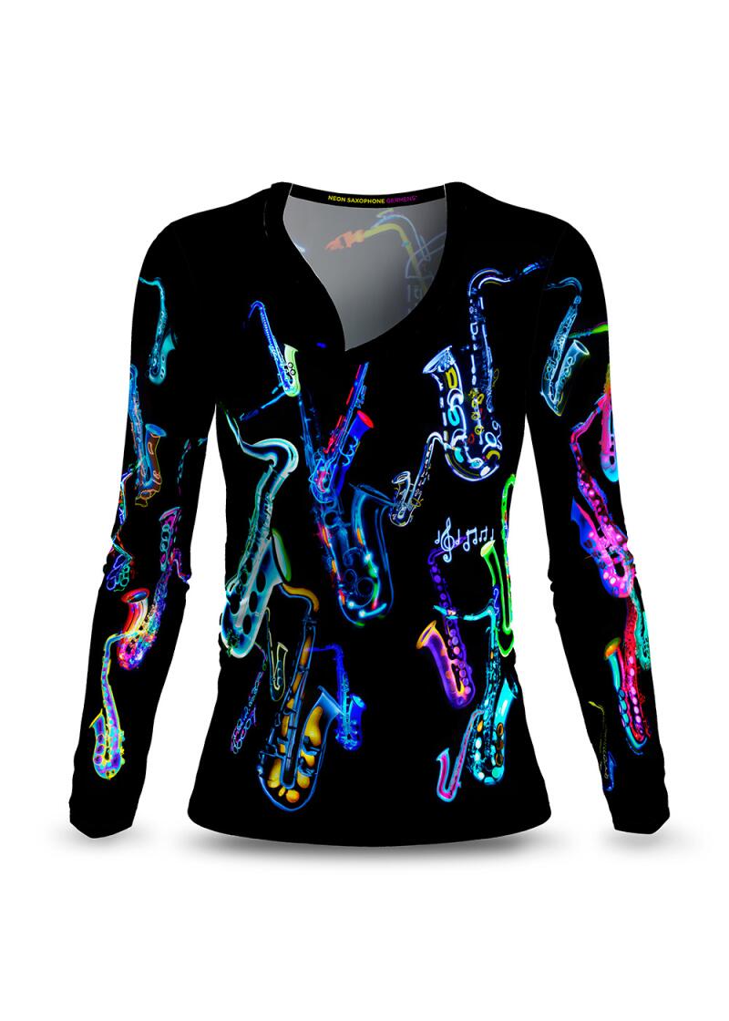 Schwarzes Langarmshirt Damen NEON SAXOPHONE - 100 % BW