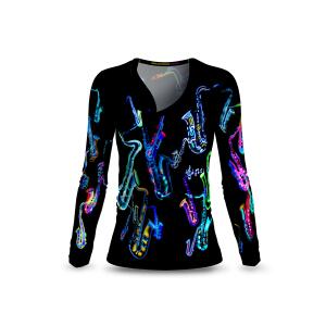 Schwarzes Langarmshirt Damen NEON SAXOPHONE - 100 % BW