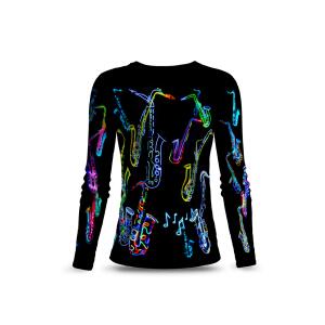 Schwarzes Langarmshirt Damen NEON SAXOPHONE - 100 % BW