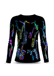 Schwarzes Langarmshirt Damen NEON SAXOPHONE - 100 % BW