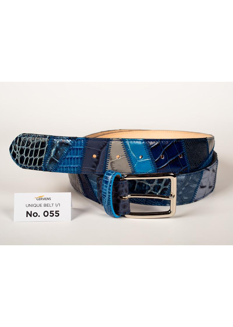 Entdecken Sie den GERMENS Ledergürtel Herren No. 055. Handgefertigt in Mailand aus hochwertigem Rindsleder, einzigartiges Patchwork-Design, exklusiv und limitiert.