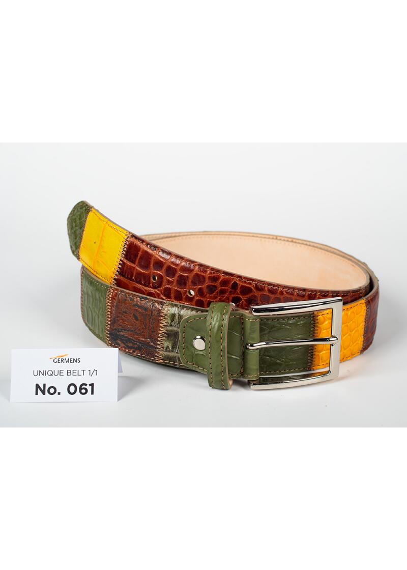 Entdecken Sie den GERMENS Ledergürtel Herren No. 061. Handgefertigt in Mailand aus hochwertigem Rindsleder, einzigartiges Patchwork-Design, exklusiv und limitiert.