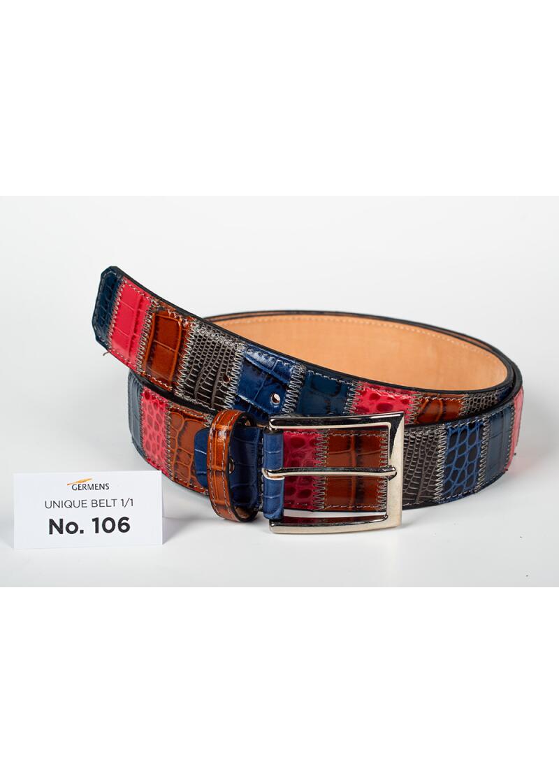 Discover the GERMENS Men’s Leather Belt No. 106. Handmade in Milan with premium cowhide leather, unique patchwork design, exclusive and limited edition.