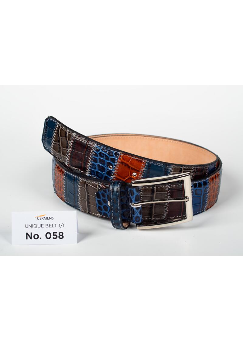 Entdecken Sie den GERMENS Ledergürtel Herren No. 058. Handgefertigt in Mailand aus hochwertigem Rindsleder, einzigartiges Patchwork-Design, exklusiv und limitiert.