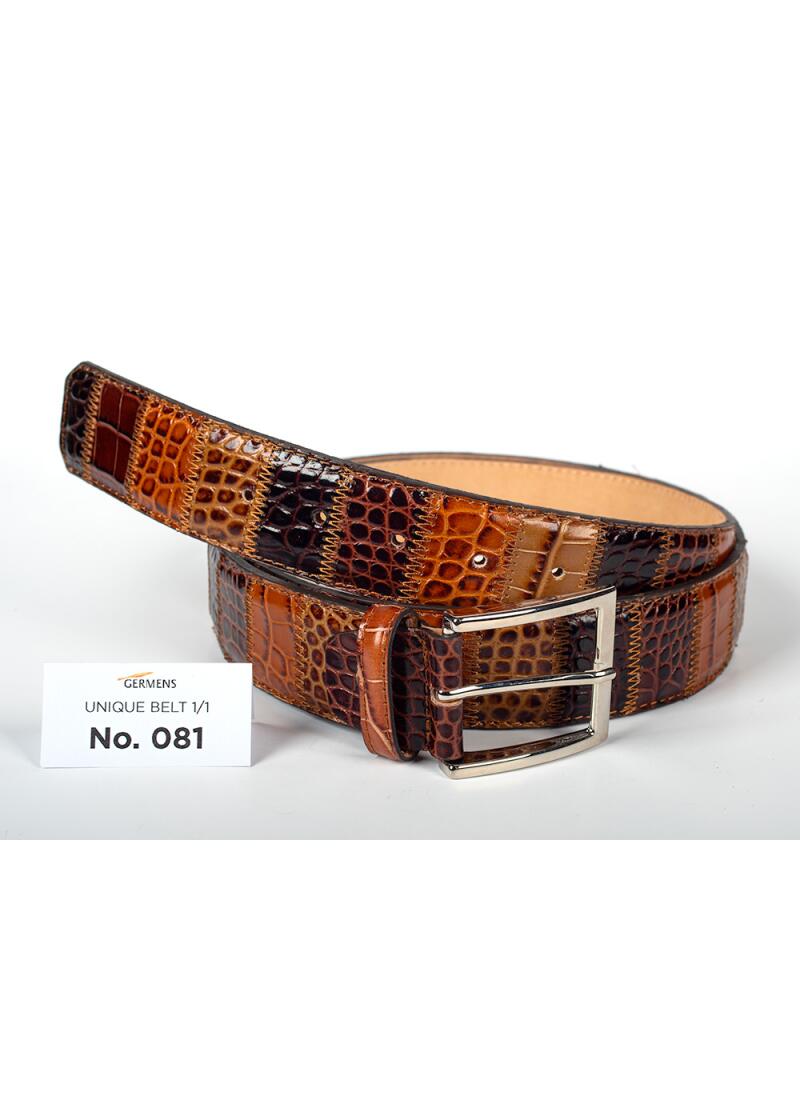 Entdecken Sie den GERMENS Ledergürtel Herren No. 081. Handgefertigt in Mailand aus hochwertigem Rindsleder, einzigartiges Patchwork-Design, exklusiv und limitiert.
