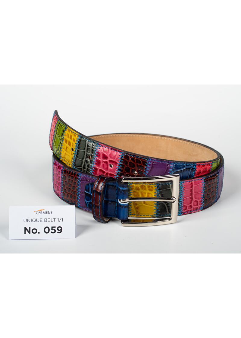 Entdecken Sie den GERMENS Ledergürtel Herren No. 059. Handgefertigt in Mailand aus hochwertigem Rindsleder, einzigartiges Patchwork-Design, exklusiv und limitiert.