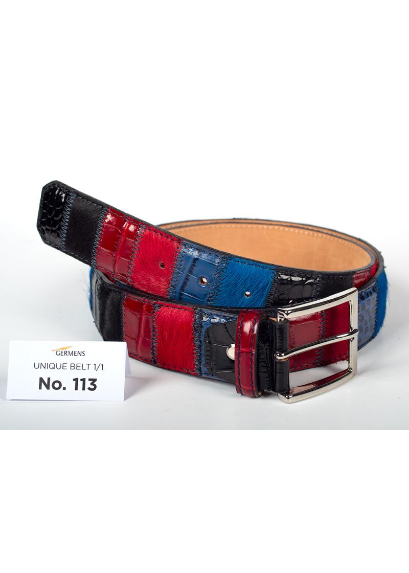 Entdecken Sie den GERMENS Ledergürtel Herren No. 113. Handgefertigt in Mailand aus hochwertigem Rindsleder, einzigartiges Patchwork-Design, exklusiv und limitiert.