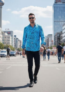 Button Up Shirt GRAVUR BLUE from GERMENS