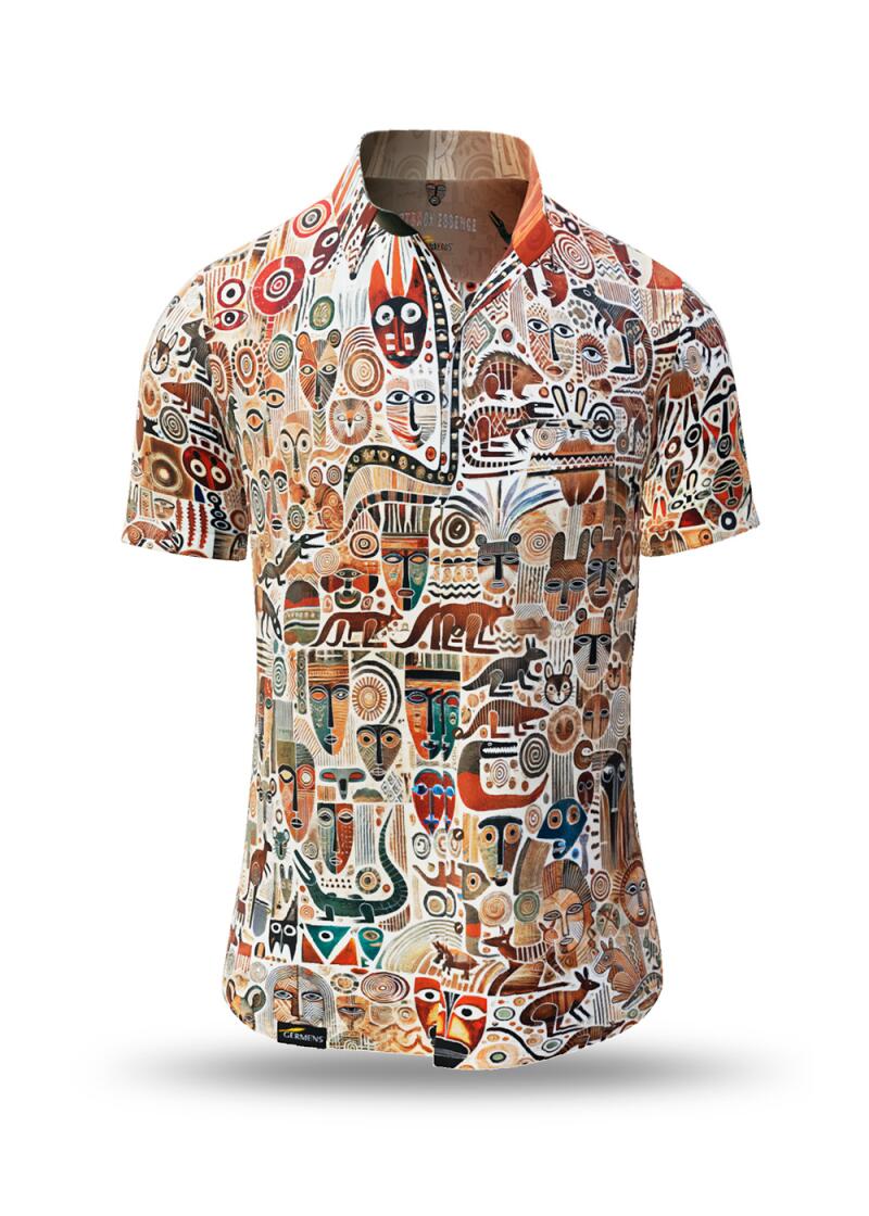 beige summer shirt for men OUTBACK ESSENCE by GERMENS artfashion with motifs of the outback in Australia - 100 % cotton