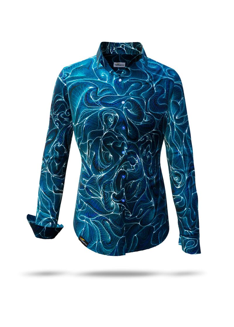 Extravagante blaue Hemdbluse CONCHIFERA OCEAN von GERMENS artfashion aus 100 % Baumwolle - 7 Größen von XS bis 3XL