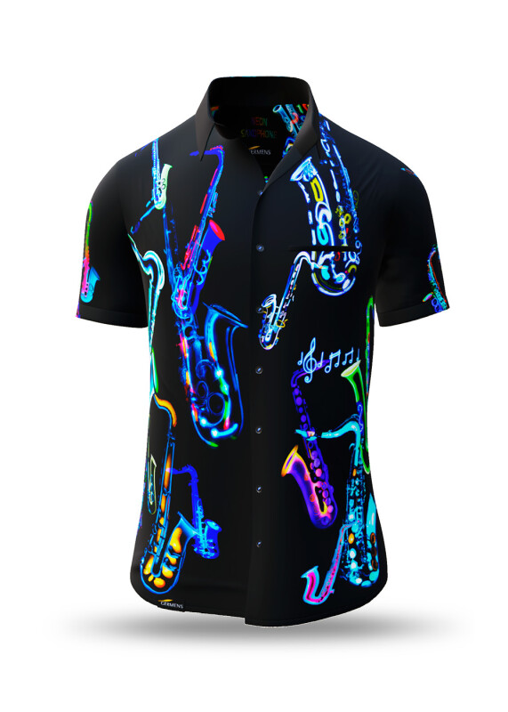 Summer shirt for men NEON SAXOPHONE - 100% cotton - 10 sizes from XS to 6XL - exceptional design - finest workmanship - fabrics made in Germany - limited edition and exclusive