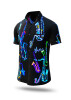 Mens Short Sleeve Button Down NEON SAXOPHONE – GERMENS artfashion – 100 % Cotton - Size XXL