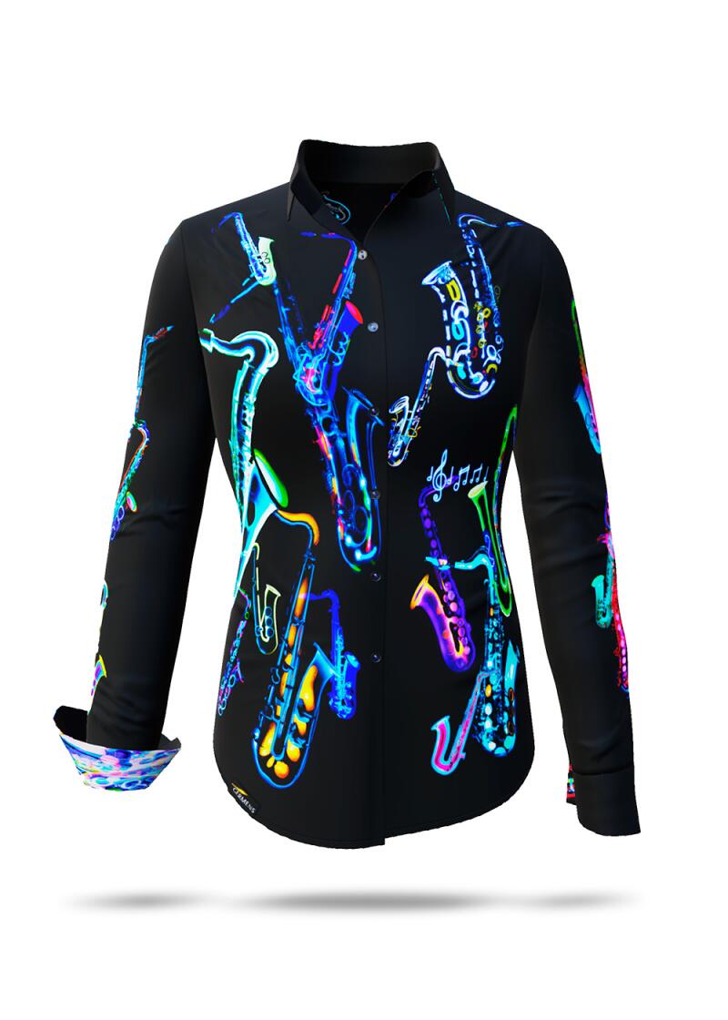 schwarze Bluse Damen NEON SAXOPHONE von GERMENS - 100 % BW