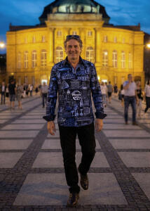 Dark blue mens shirt CHEMNITZ BUILDINGS BY NIGHT by GERMENS