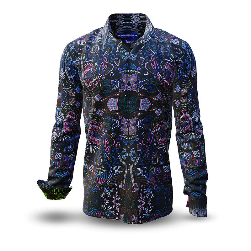 CARROUSEL BLACK - black shirt with coloured structures -...