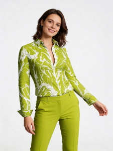 ausgefallene Damenbluse für Damen - DORNRÖSCHEN GREEN - 100 % Baumwolle - GERMENS artfashion - Größen XS bis 3XL